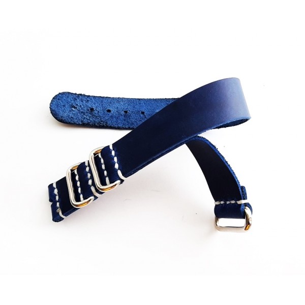 Eskitme Deri Nato Zulu Kordon El Yapımı Saat Kordonu Handmade Watch Strap Watch Band Blue Crazy Leather