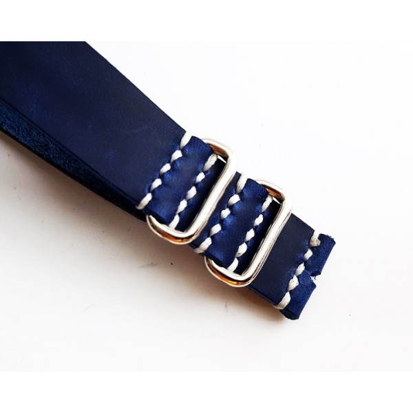 Eskitme Deri Nato Zulu Kordon El Yapımı Saat Kordonu Handmade Watch Strap Watch Band Blue Crazy Leather