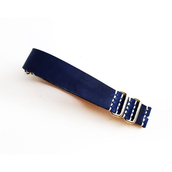 Eskitme Deri Nato Zulu Kordon El Yapımı Saat Kordonu Handmade Watch Strap Watch Band Blue Crazy Leather