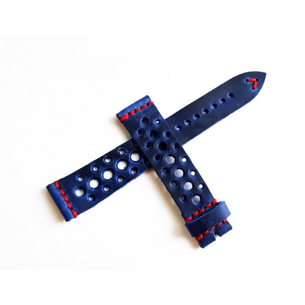 Eskitme Deri Racing Kordon El Yapımı Saat Kordonu 20mm Handmade Racing Watch Strap Watch Band Blue Crazy Leather