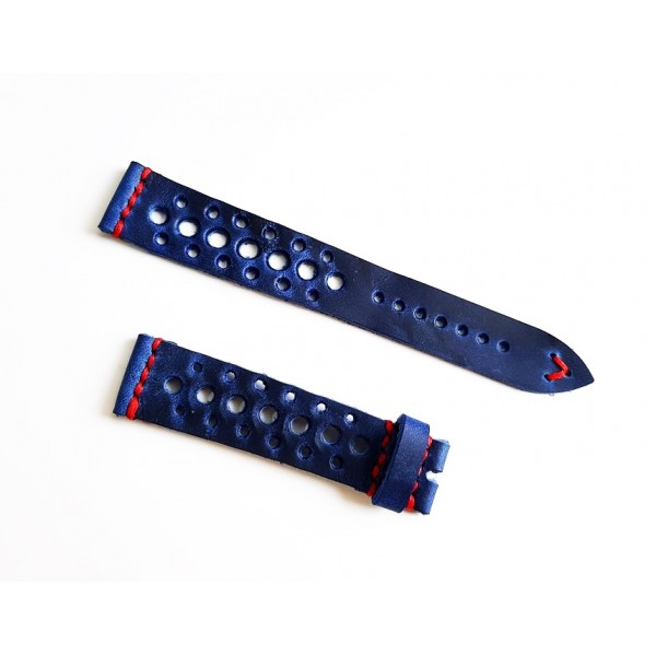 Eskitme Deri Racing Kordon El Yapımı Saat Kordonu 20mm Handmade Racing Watch Strap Watch Band Blue Crazy Leather