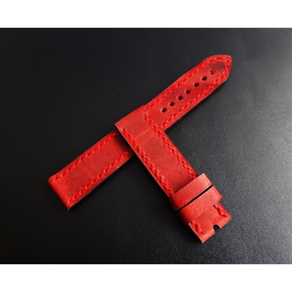 El Yapımı Deri Kordon Handmade Watch Strap Watch Band Red Crazy Leather New