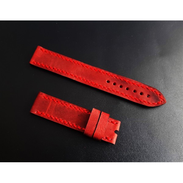 El Yapımı Deri Kordon Handmade Watch Strap Watch Band Red Crazy Leather New