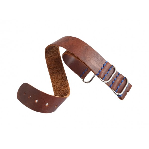 18mm Nato Kordon Zulu Kordon Deri Kordon Mavi Dikişli Handmade Nato Watch Strap Watch Band Brown Leather