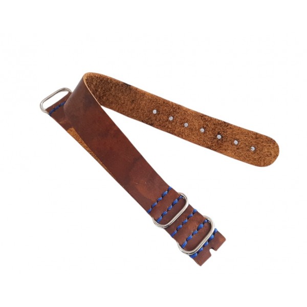 18mm Nato Kordon Zulu Kordon Deri Kordon Mavi Dikişli Handmade Nato Watch Strap Watch Band Brown Leather