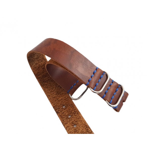 18mm Nato Kordon Zulu Kordon Deri Kordon Mavi Dikişli Handmade Nato Watch Strap Watch Band Brown Leather