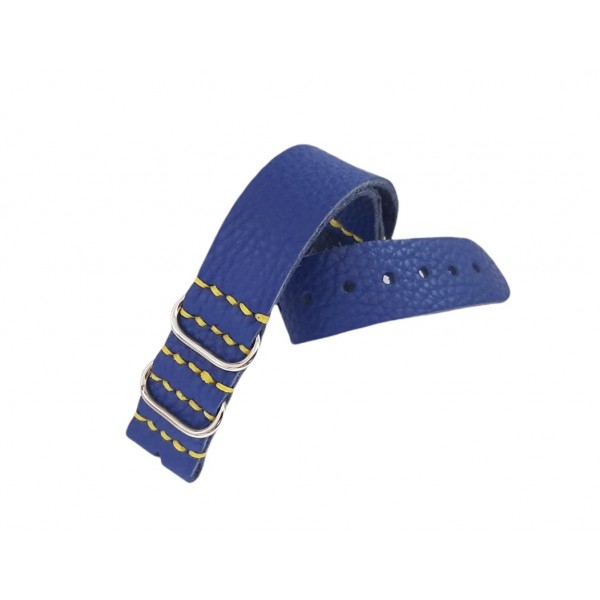 Nato Kordon 18mm Nato Kordon Mavi Deri Kordon Handmade Nato Strap Nato Band Zulu Leather Band Blue Leather