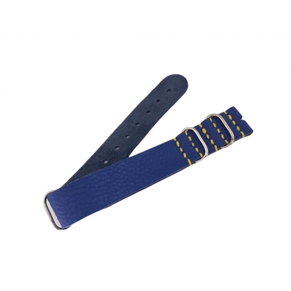 Nato Kordon 18mm Nato Kordon Mavi Deri Kordon Handmade Nato Strap Nato Band Zulu Leather Band Blue Leather