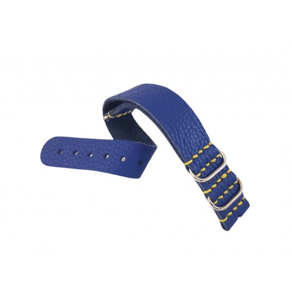 Nato Kordon 18mm Nato Kordon Mavi Deri Kordon Handmade Nato Strap Nato Band Zulu Leather Band Blue Leather