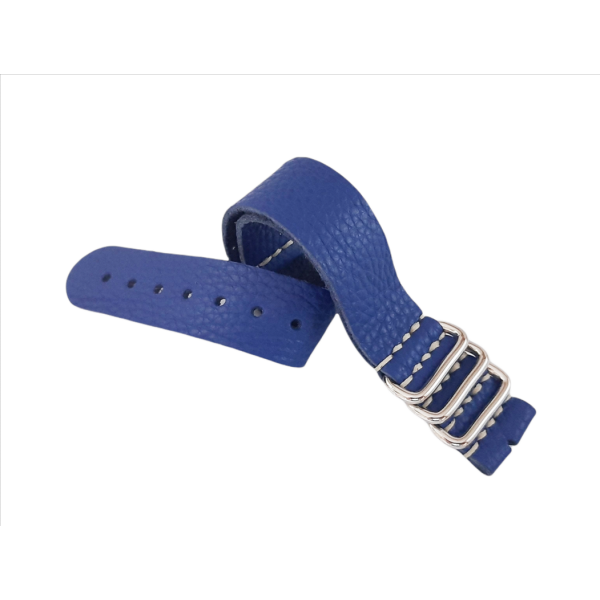 Nato Kordon 24mm Nato Kordon Mavi Deri Kordon Handmade Nato Strap Nato Band Zulu Leather Band Blue Leather