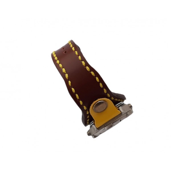 Bileklik Tarz Saat Kordonu Özel Tasarım Saat Kordonu Kişiye Özel Saat Kordonu Handmade Military Watch Strap Brown Yellow Leather