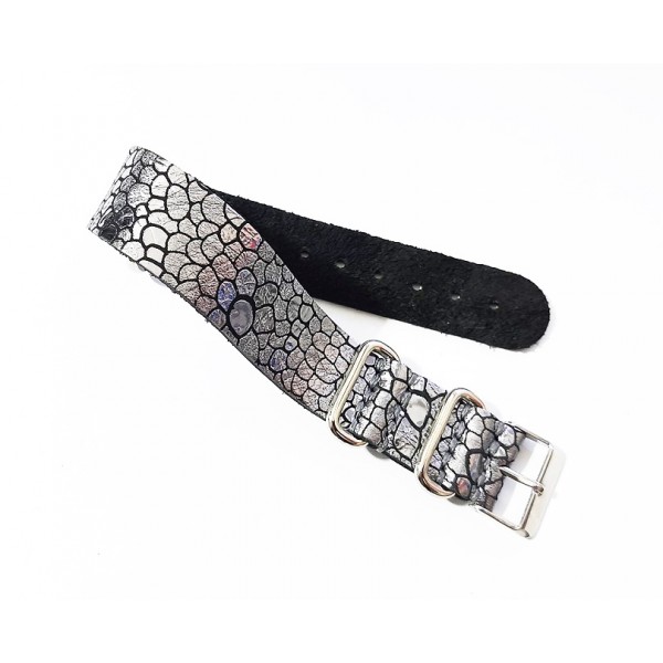 20mm Deri Nato Zulu Kordon Saat Kayışı Parlak Gri Nato Watch Strap Zulu Strap Silver