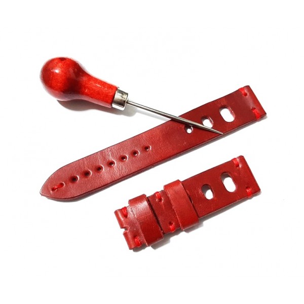 El Yapımı Deri Kordon Diver Kordon Rally Kordon Ateş Kırmızı 22mm Handmade Watch Strap Watch Band Red