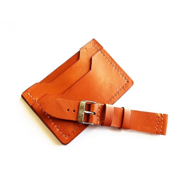 22mm Kordon Kartvizit Set Taba Renk Saat Kordonu Saat Kayışı Watch Strap Credit Card Wallet