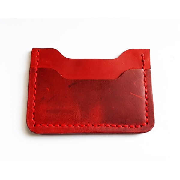 El Yapımı Deri Kartvizit Crazy Deri Kırmızı Kartvizitlik Handmade Credit Card Holder Crazy Red Leather 