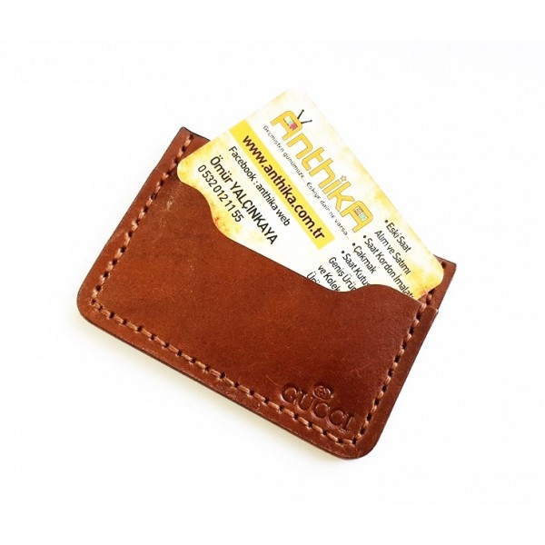 El Yapımı Deri Kartvizit Crazy Deri Kahve Kartvizitlik Handmade Credit Card Holder Crazy Brown Leather