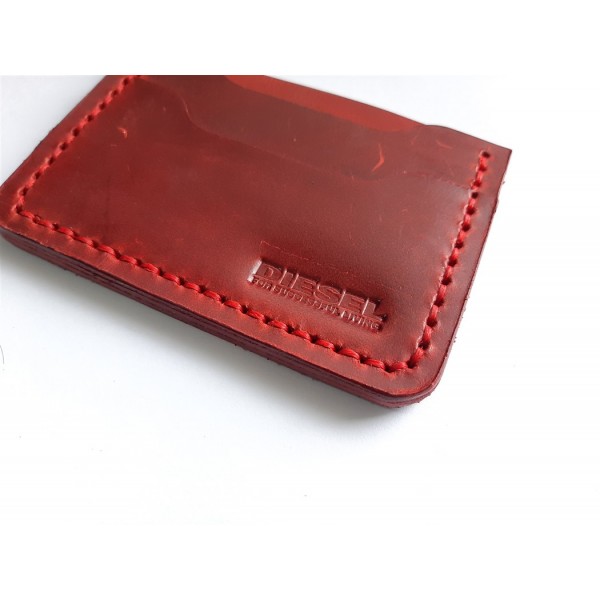 El Yapımı Deri Kartvizit Crazy Deri Kırmızı Kartvizitlik Handmade Credit Card Holder Crazy Leather New