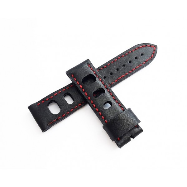 24mm El Yapımı Deri Kordon Diver Kordon Rally Kordon Siyah Destekli Handmade Watch Strap Watch Band Black