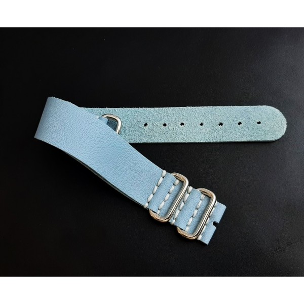 20mm El Yapımı Deri Nato Kordon Zulu Kordon Buz Mavi Saat Kayışı Handmade Watch Strap Watch Band İce Blue New