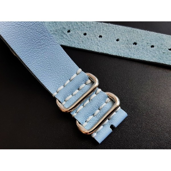 20mm El Yapımı Deri Nato Kordon Zulu Kordon Buz Mavi Saat Kayışı Handmade Watch Strap Watch Band İce Blue New